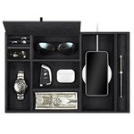 SITHON Valet Tray Desktop Organizer - 8 Compartments Catchall EDC Tray PU Leather Bedside Vanity Tray Nightstand Caddy Coin Box Key Jewelry Storage Organizer, Black