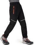 mosingle Waterproof Trousers Kids Fleece Lined Girls Boys Cargo Ski Winter Soft Shell Snow Pants Warm for Walking Outdoor Hiking #1510-Black-XL
