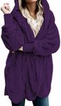 Zilcremo Women Hooded Cardigan Fuzzy Jacket Winter Open Front Fleece Coat Outwear with Pockets Purple S