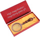 Magnifying Glass,10X Antique Copper Handheld with Wooden Handle and Real Glass,Best Reading Magnifier for Elderly,Macular Degeneration