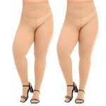 MANZI Plus Size Tights Women Opaque Tummy Control Tights 2 Pairs,Suntan,3XL