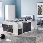 Mid Sleeper with Storage, Happy Beds Cookie White Charcoal Grey Multicolour Wood Modern Cabin Bed - 3ft Single (90 x 190 cm) with Memory Foam Mattress Included