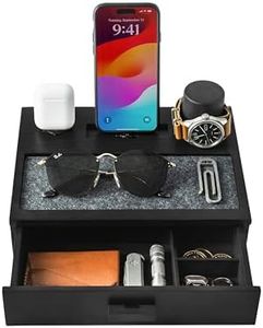 Holme & Hadfield Premium Wooden Phone Docking Station with Drawer – Nightstand Organizer for Charging Phone & Earbuds – Declutter Your Space with Felt-Lined Protection & Watch Pillar – Gift for Men