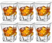 LUXU Old Fashioned Whiskey Glasses-10 oz,Clear Crystal Scotch Glass,Heavy Base Cocktail Tumbler,Bar Style Glassware for Rum and Cognac,6 Rock Glasses with Iceberg Design