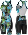 SLS3 Triathlon Suits Women - Premium SFX Material & Fit Trisuit Women - One Piece Female Tri Suit - Padded Womens Triathlon Suit (Black/Ocean Blooms, Small)