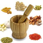 Kavach Enterprise Wooden Bamboo Mortar Pestle Set/Okhli Masher/Grinder Garlic Ginger Spices Coffee Beans