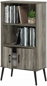 Furinno MIDCENTURY Storage Shelves, Mid-Century Style Accent Storage Cabinet with Doors and Shelves, Bookshelf with Legs, for Living Room, Home Office, Grey Oak