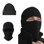 BROKIG 2 in 1 Black Balaclava Ski Mask Warm Face Strechy Soft Balaclava Mask and Beanie Hat for Men