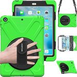 BRAECN Case foriPad Air 1st Generation,Heavy Duty Full-body Rugged Protective iPad Air 9.7 Case with 360 Degree Swivel Kickstand/Hand Strap/Adjustable Shoulder Strap for ipad air protective case-Green