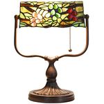 Bieye L30764 Grape Tiffany Style Stained Glass Banker Desk Lamp for Reading Working, 14-inches Tall