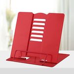 Honagu Book Stand Metal Desk Book Holder, Book Holders for Reading Hands Free, Adjustable Cookbook Documents Holder, Portable Bookstand for Music Books, Textbook, Recipe,Tablet, Ipad (Red)