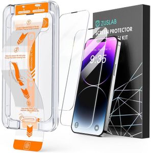 [2 Pack] ZUSLAB iPhone 14 Pro Max Screen Protector Tempered Glass with Easy Auto-Align Install Kit [Bubble Free] [Anti-Fingerprint] [Full Coverage] Case Friendly for Apple