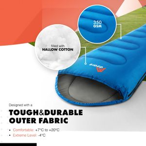 azark Premium Sleeping Bag – 350GSM Lightweight Waterproof, 4-Season Blue