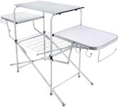 Camco Olympian Deluxe Portable Grill Table | Provides Plenty of Room for Grilling Gear | Ideal for Picnics, Camping, Boating, Tailgating, and Backyard BBQs | (57293) Silver