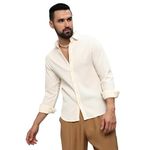 Campus Sutra Men's Pale Yellow Self-Design Striped Shirt for Casual Wear | Spread Collar | Long Sleeve | Button Closure | Shirts Crafted with Comfort Fit for Everyday Wear