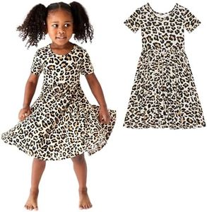 Posh Peanut Baby Short Sleeve Twirl Skirt Bodysuit - Infant Girl Clothes - Viscose from Bamboo (12-18 Months) Lana Leopard Tan