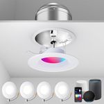 Gefolly Smart Recessed Lighting 6 Inch, Led Can Lights for Ceiling Color Changing Wi-Fi Bluetooth Connect, Dimmable Retrofit Led Recessed Lighting Compatible with Alexa & Google Assistant, 4Pack