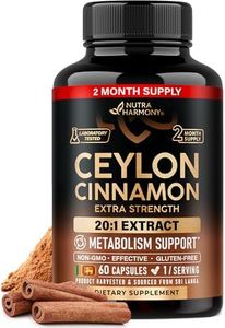 Ceylon Cinnamon Capsules - Extra Strength - Energy Heart & Metabolism Support for Men & Women - Pure Natural Cinnamon 20:1 Extract Supplement - GMO & Gluten Free - Lab Tested - 60 Capsules 2 Month