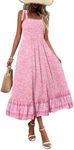 Zeagoo Maxi Dresses for Women 2025 Flowy Dress with Pockets Floral Tiered Maxi Dress Casual Dresses for Women Hawaiian Beach Dress Pink Pattern XL