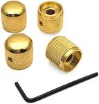 MusicOne Metal Volume Tone Dome Tone Guitar Speed Control Knobs With Allen Keys Screws Set for Fender Strat Telecaster Gibson Les Paul Electric Guitar or Bass,GoldPack Of 4 Pcs,