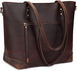 S-ZONE Vintage Genuine Leather Shoulder Tote Bag for Women Purse Handbag with Back Zipper Pocket (Dark Brown)