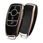 OATSBASF Mercedes Benz Car Key Case, Protective Key Cover for Mercedes Benz E Class 2017 S 2018 (Golden Edge-Black)