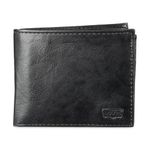 Levi's Men's Slim Bifold Wallet - Genuine Leather Casual Thin Slimfold with Extra Capacity and ID Window, Charcoal Black, One size