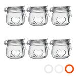 Nicola Spring Heart Shaped Glass Storage Jar with Airtight Clip Lid - 500ml - 6 Pack - 4 Colour Seals - Kitchen Vintage Round Preserving Container for Pickling, Chutney, Jam, Coffee, Oats