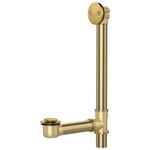 1-1/2" Tubular Bath Drain Kit with Tip-Toe Bath Drain Stopper, Brass Bathtub Drain with Two-Hole Overflow Drain Cover, Touch-Toe Tub Drain Waste(Brushed Gold)