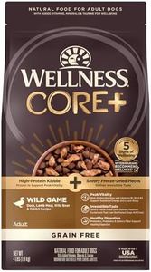 Wellness CORE+ (Formerly RawRev) Natural Grain Free Dry Dog Food, Wild Game Duck, Wild Boar & Rabbit with Freeze Dried Lamb, 4-Pound Bag