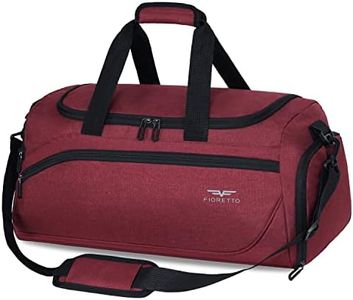 FIORETTO 50L Mens Sports Gym Bag with Wet Pocket & Shoe Compartment,Travel Duffle Bag Overnight Bag with Padded Shoulder Strap, Sports Holdall for Swimming, Basketball Red