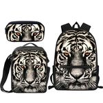 Scool Bag Set Kids Backpack Grey Tiger with Lunch Box Bag Pencil Case Bookbag Set