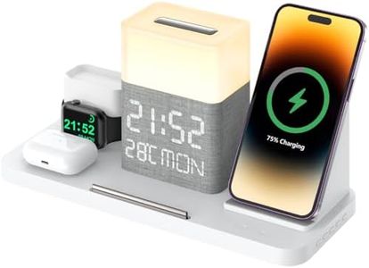 Station de Charge,6 en 1 Chargeur Induction avec Lampe, Horloge,Chargeur sans Fil,Bluetooth TimeSync,Température,30W Adapteur,Chargeur Rapide pour iPhone 16/15/14/13/12 Toutes série & Airpods & iWatch
