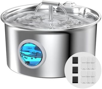 Fontaine a Eau Chat INOX: avec 6 Filtres à Charbon + 3 Éponges - 2.6L Fontaine a Eau - Fontaine Eau Chat Silencieux- Convient aux Chiens et Autres Animaux de Compagnie