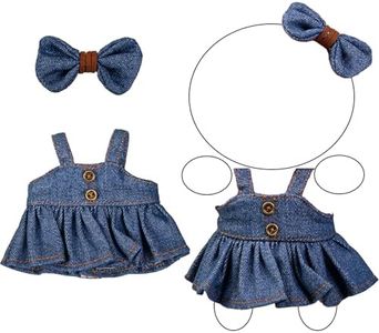 2PCS Doll Clothes Set Denim Overalls Skirt and Striped Shirt Outfit for 15 16 17cm 4 Inch Blind Box Dolls