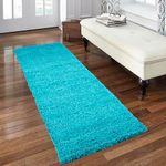 Everest 5 cm Thick Pile Shaggy Modern Area Rugs Small to Large Rugs Floor Living Room Hall Bedroom Rugs Rugs Rug Runners Turquoise Blue 60 x 230 cm (1ft 11" x 7ft 7") Runner