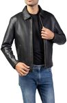 Jild Polo Collar Premium Leather Jacket Men - Old School Classic Style Everyday Wear Real Lambskin Mens Leather Jacket (Polo-Blk-S)