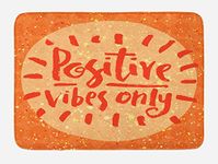 Ambesonne Quote Bath Mat, Positive Vibes Only Hand Lettering Quote on Doodle Background, Plush Bathroom Decor Mat with Non Slip Backing, 29.5 W X 17.5 W Inches, Burnt Orange Cream and Vermilion