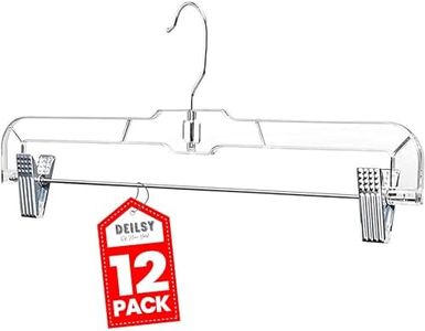 DEILSY™ Skirt Hangers Pants Hangers with Clips Clip Hangers Shorts Hangers Clear Plastic Clothes Hangers with 2-Adjustable Clip Non-Slip Clothes Hangers Clip Hangers Perfect for Pant, Pack of 12