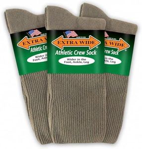 Extra Wide Comfort Fit Athletic Crew Socks For Men and Women by Extra-Wide Sock Company - 3 Pairs - Tan - Large