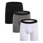 ZLYC Mens Long Leg Cotton Boxer Brief Underwear, 3 Pack ,3 Pack Assorted, XL