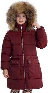 maoo garden Girls Puffer Winter Coat Faux-Down Heavyweight Snow Parka Fuzzy Fur Lining Hood Water-Resistant Long Jacket Wine 8Y