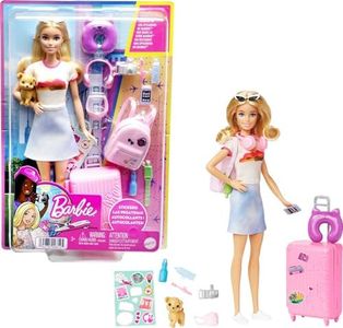 Barbie Doll and Accessories, “Malibu” Travel Set with Puppy and 10+ Pieces Including Working Suitcase​