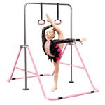 FBSPORT Gymnastics Bars, Horizontal Bar Expandable Gymnastics Kids Bar Folding Bar Junior Training Bar Multifunction Gym Training Equipment Home Training Adjustable Height Kip Bar (Pink)