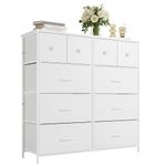 Nicehill Dresser for Bedroom with 10 Drawers, Storage Drawer Organizer, Tall Chest of Drawers for Closet, Clothes, Kids, Baby, Living Room, Wood Board, Fabric Drawers, White