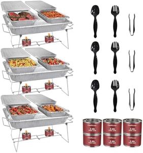 Disposable Chafing Dish Buffet Set, 33 Piece of Chafing Servers with Food Warmers, Covers, Half-Size Food Pans, Water Trays, Serving Utensils, Foil Lids and 2.5H Fuel Cans for Parties, Catering