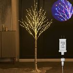 LITBLOOM Lighted White Birch Tree Plug in with 8 Functions 5FT 255 Multi Color and Warm White Lights for Indoor Outdoor Home Christmas Holiday Decoration