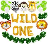 Party Propz Rubber 44 Pcs Jungle Theme Wild One First Birthday Balloon Decoration Combo For 1st Theme Bday Party Banner Decoration Set - Multicolor