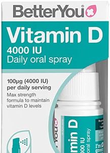 BetterYou Vitamin D 4000 IU Daily Oral Spray, Pill-free Maximum Strength Vitamin D3 Supplement, 3-month Supply, Made in the UK, Natural Peppermint Flavour