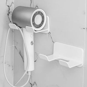 FLAUVEL Space-Saving Hair Dryer Holder - Wall Mountable Bathroom Organizer for Hair Care Tools White